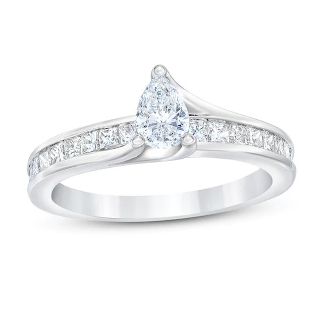 Diamond Engagement Ring 1 ct tw Pear & Princess 14K White Gold