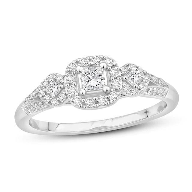 Diamond Engagement Ring 3/8 ct tw Princess & Round 10K White Gold