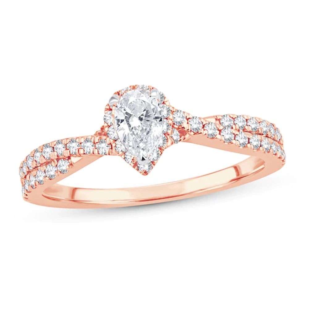 Diamond Engagement Ring 3/4 ct tw Pear & Round 14K Rose Gold