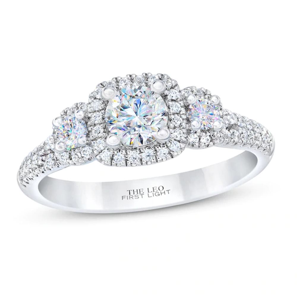 THE LEO First Light Diamond Three-Stone Engagement Ring / ct tw 14K White Gold