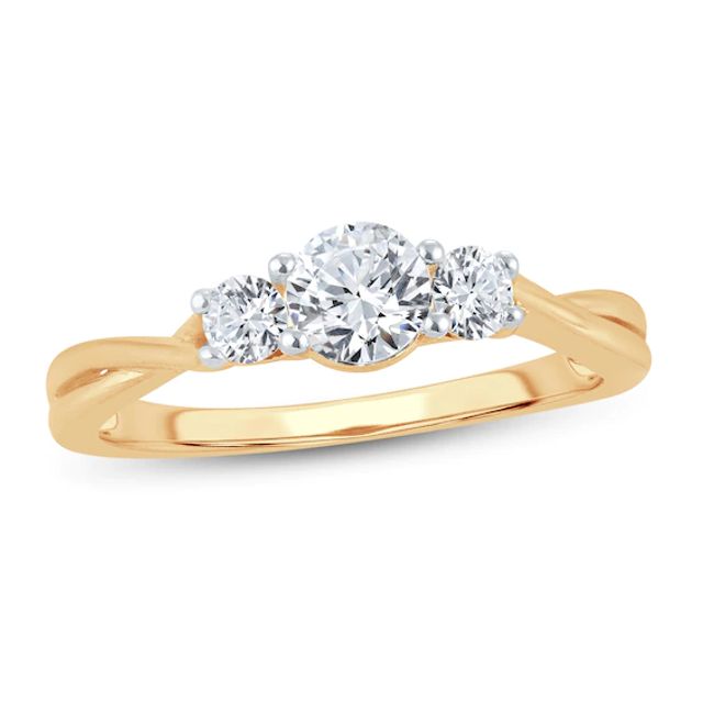 Memories Moments Magic 3-Stone Diamond Engagement Ring 3/4 ct tw Round-cut 14K Yellow Gold