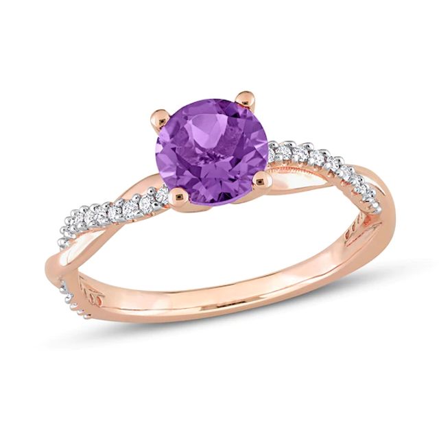 Round Amethyst Engagement Ring 1/6 ct tw Diamonds 14K Rose Gold