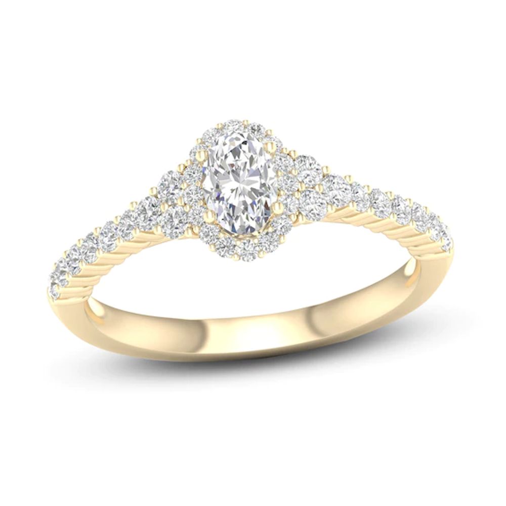 Diamond Engagement Ring 3/4 ct tw Oval & Round 14K Yellow Gold