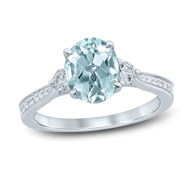 Now + Forever Oval Aquamarine Engagement Ring 1/3 ct tw Diamonds 14K White Gold