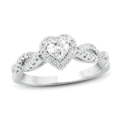 Diamond Engagement Ring 1/ ct tw Heart & Round 14K White Gold