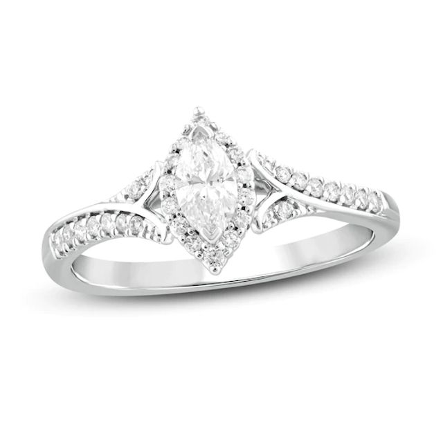 Diamond Engagement Ring 3/8 ct tw Marquise & Round 14K White Gold