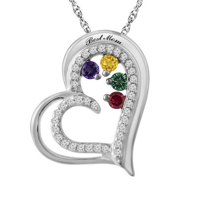 Birthstone Family & Mother's Heart Necklace