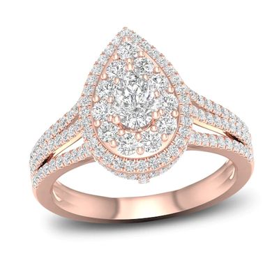 Multi-Diamond Engagement Ring 1-1/5 ct tw Pear & Round-cut 14K Rose Gold