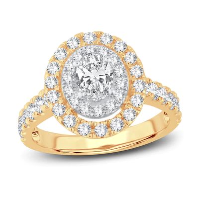 Multi-Diamond Engagement Ring 1-1/2 ct tw Oval & Round-cut 14K Yellow Gold