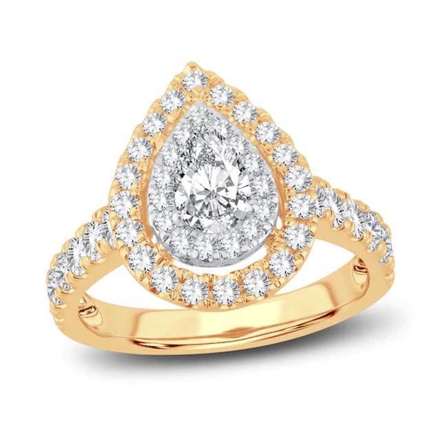 Multi-Diamond Engagement Ring 1-1/ ct tw Pear & Round-cut 14K Gold