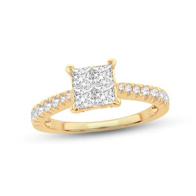 Multi-Diamond Engagement Ring 1-1/4 ct tw Princess & Round-cut 14K Yellow Gold