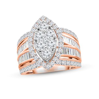 Now + Forever Multi-Diamond Engagement Ring 3 ct tw Round & Baguette-cut 14K Rose Gold