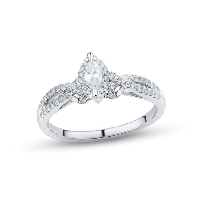 Diamond Engagement Ring 1/2 ct tw Marquise & Round-cut 14K White Gold