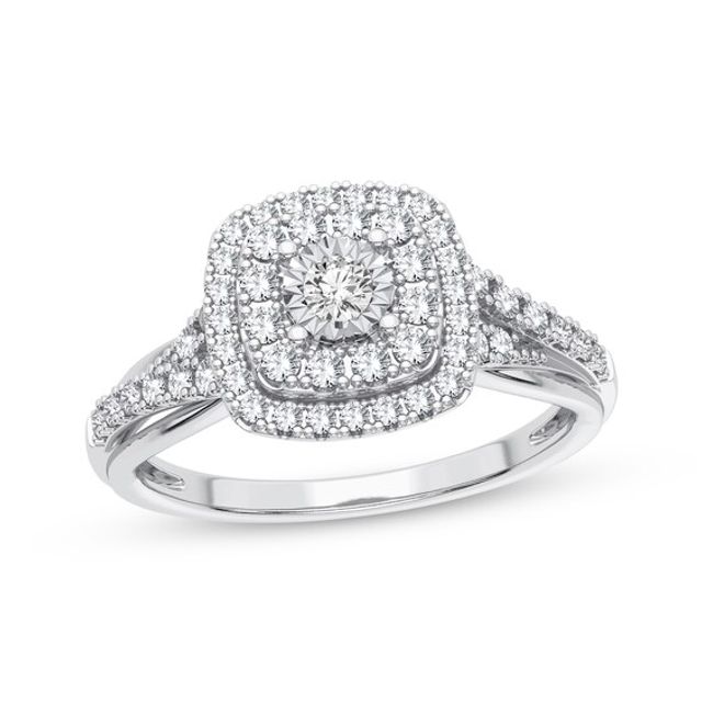 Multi-Diamond Cushion Engagement Ring 1/3 ct tw Round-cut 10K White Gold