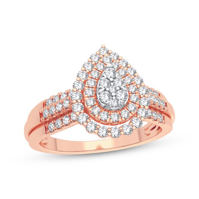 Multi-Diamond Center Pear Double Halo Ring 1/3 ct tw Round-cut 10K Rose Gold