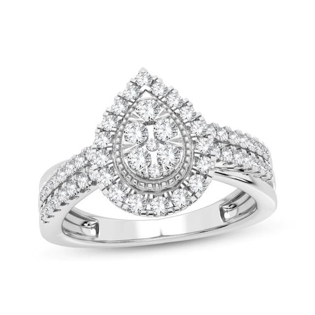 Multi-Diamond Center Pear Engagement Ring 1/2 ct tw Round-cut 10K White Gold