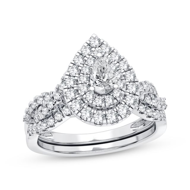 Diamond Bridal Set 3/4 ct tw Pear & Round-cut 10K White Gold