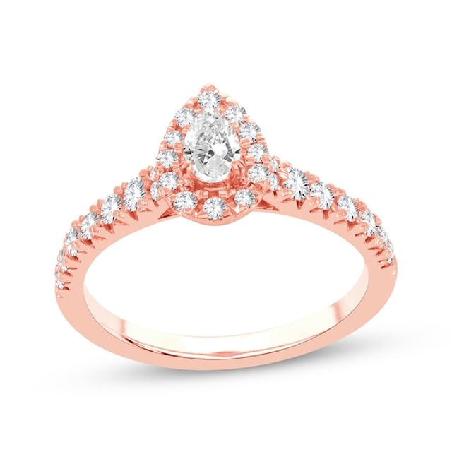 Pear-Shaped & Round-Cut Diamond Engagement Ring 3/4 ct tw 14K Rose Gold