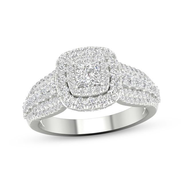 Princess & Round-Cut Diamond Engagement Ring 1-3/8 ct tw 14K White Gold