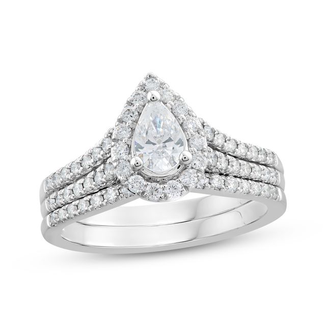 Pear-Shaped & Round-Cut Diamond Bridal Set 1 ct tw 10K White Gold