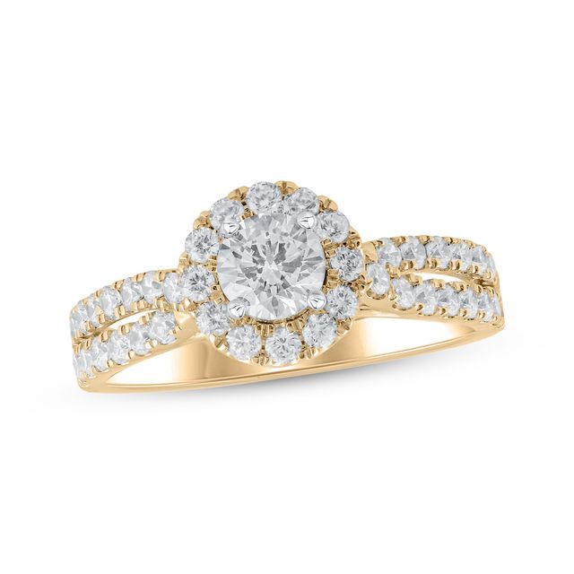 Lab-Created Diamonds by KAY Round-Cut Split Shank Engagement Ring 1-1/4 ct tw 14K Yellow Gold