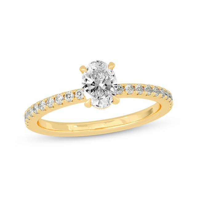 Oval & Round-Cut Diamond Gallery-Set Engagement Ring 3/4 ct tw 14K Yellow Gold