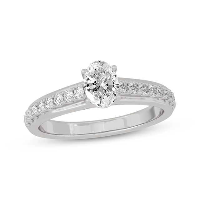 Oval & Round-Cut Diamond Engagement Ring 3/4 ct tw 14K White Gold