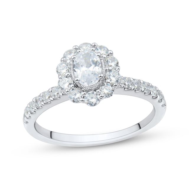 Oval & Round-Cut Diamond Engagement Ring 1-1/4 ct tw Platinum