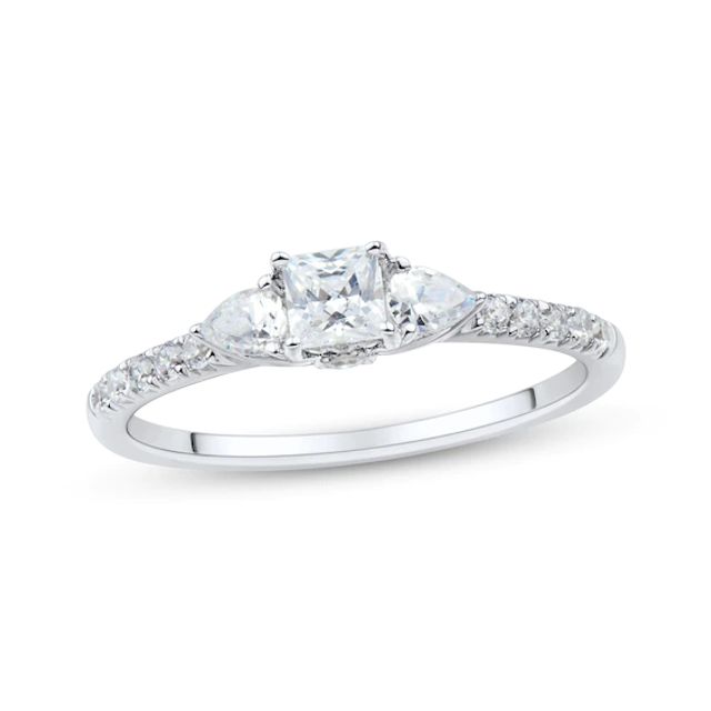 Memories Moments Magic Princess-Cut, Pear-Shaped & Round-Cut Diamond Three-Stone Engagement Ring 3/4 ct tw 14K White Gold