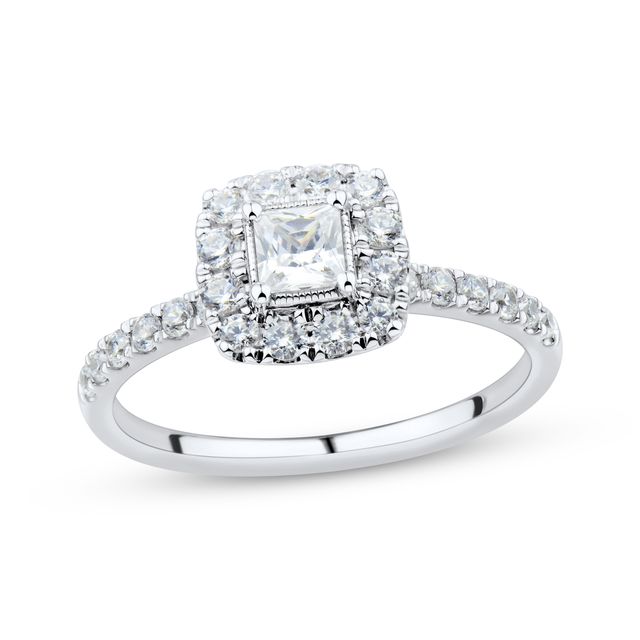 Princess & Round-Cut Diamond Engagement Ring 3/4 ct tw Platinum