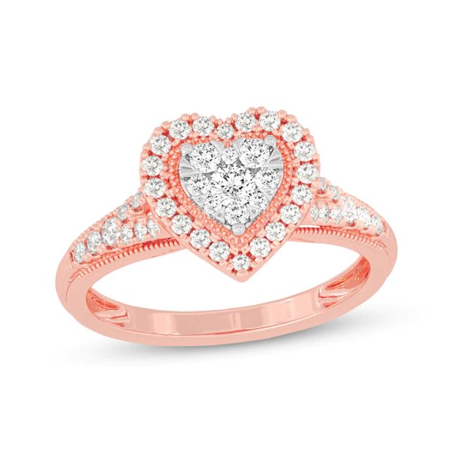Round-Cut Diamond Heart-Shaped Engagement Ring 1/2 ct tw 10K Rose Gold