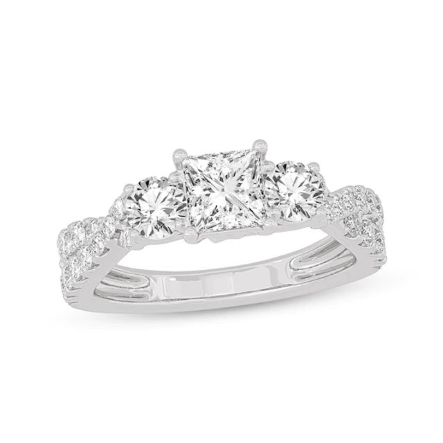 Memories Moments Magic Princess & Round-Cut Three-Stone Diamond Engagement Ring 2 ct tw 14K White Gold