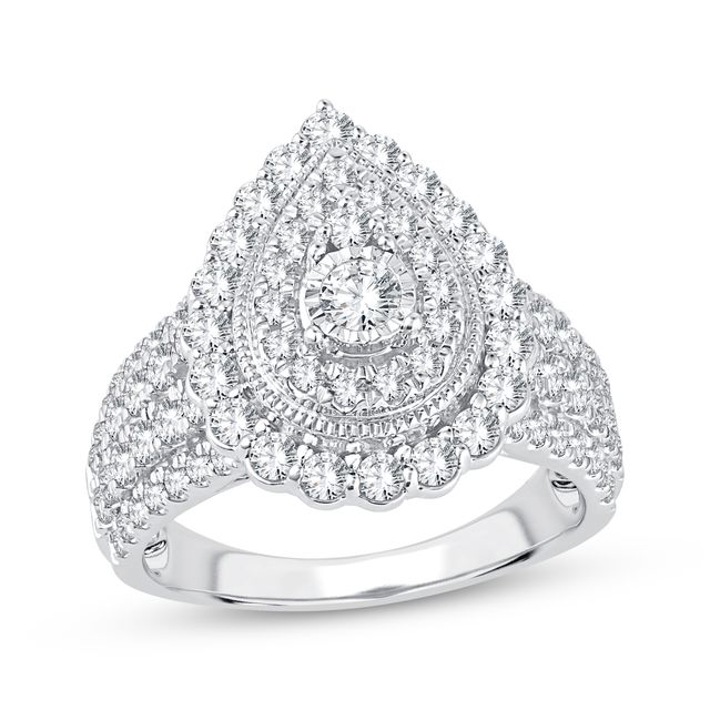 Round-Cut Multi-Diamond Center Pear-Shaped Engagement Ring 1-1/2 ct tw 10K White Gold