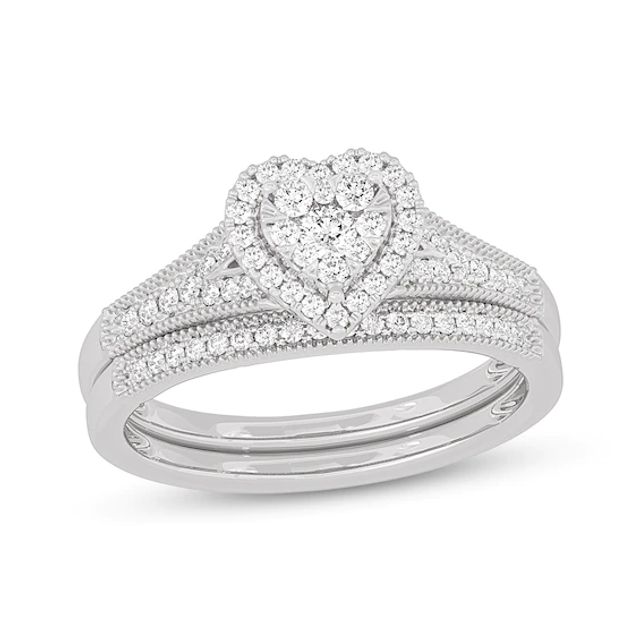 Round-Cut Diamond Heart-Shaped Bridal Set 3/8 ct tw 14K White Gold