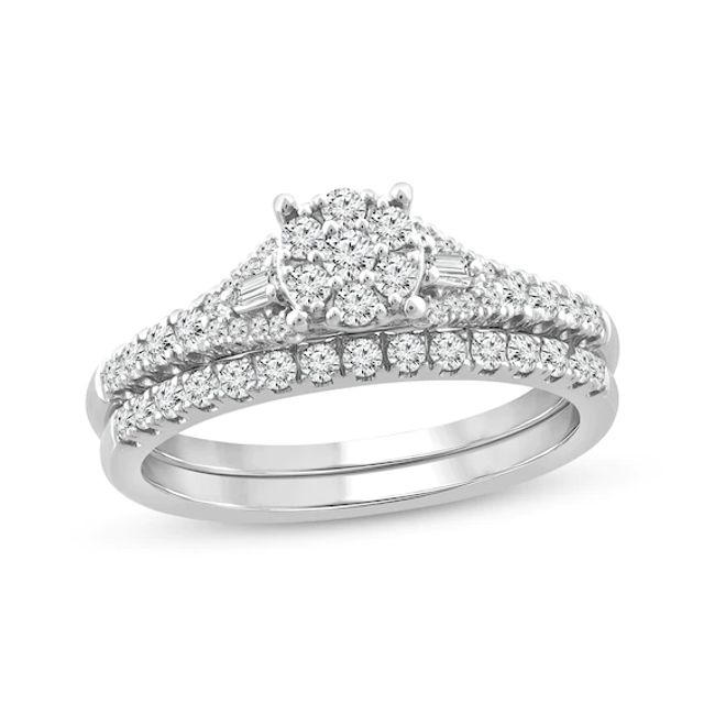 Baguette & Round-Cut Multi-Diamond Center Bridal Set 1/2 ct tw 10K White Gold