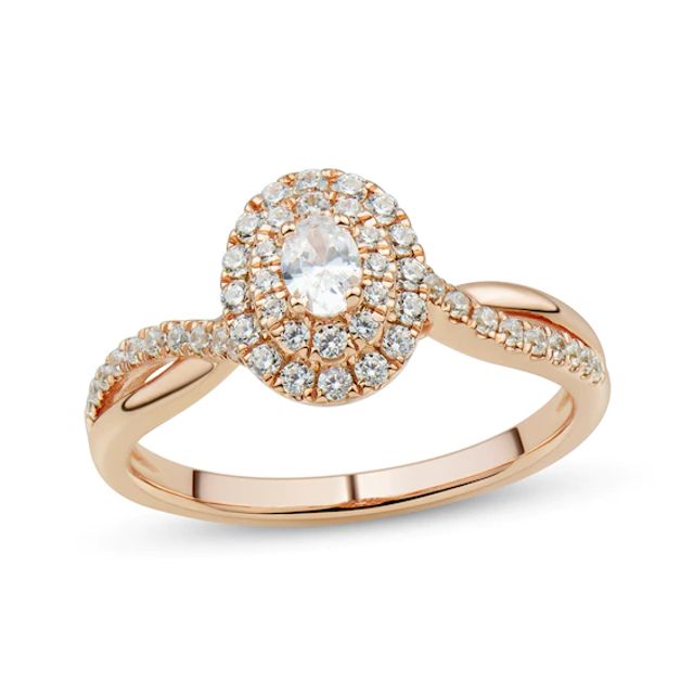 Oval & Round-Cut Diamond Engagement Ring 1/2 ct tw 14K Rose Gold