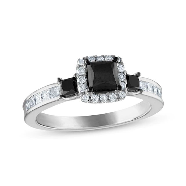 Princess-Cut Black Diamond & White Diamond Engagement Ring 1-1/4 ct tw 14K White Gold