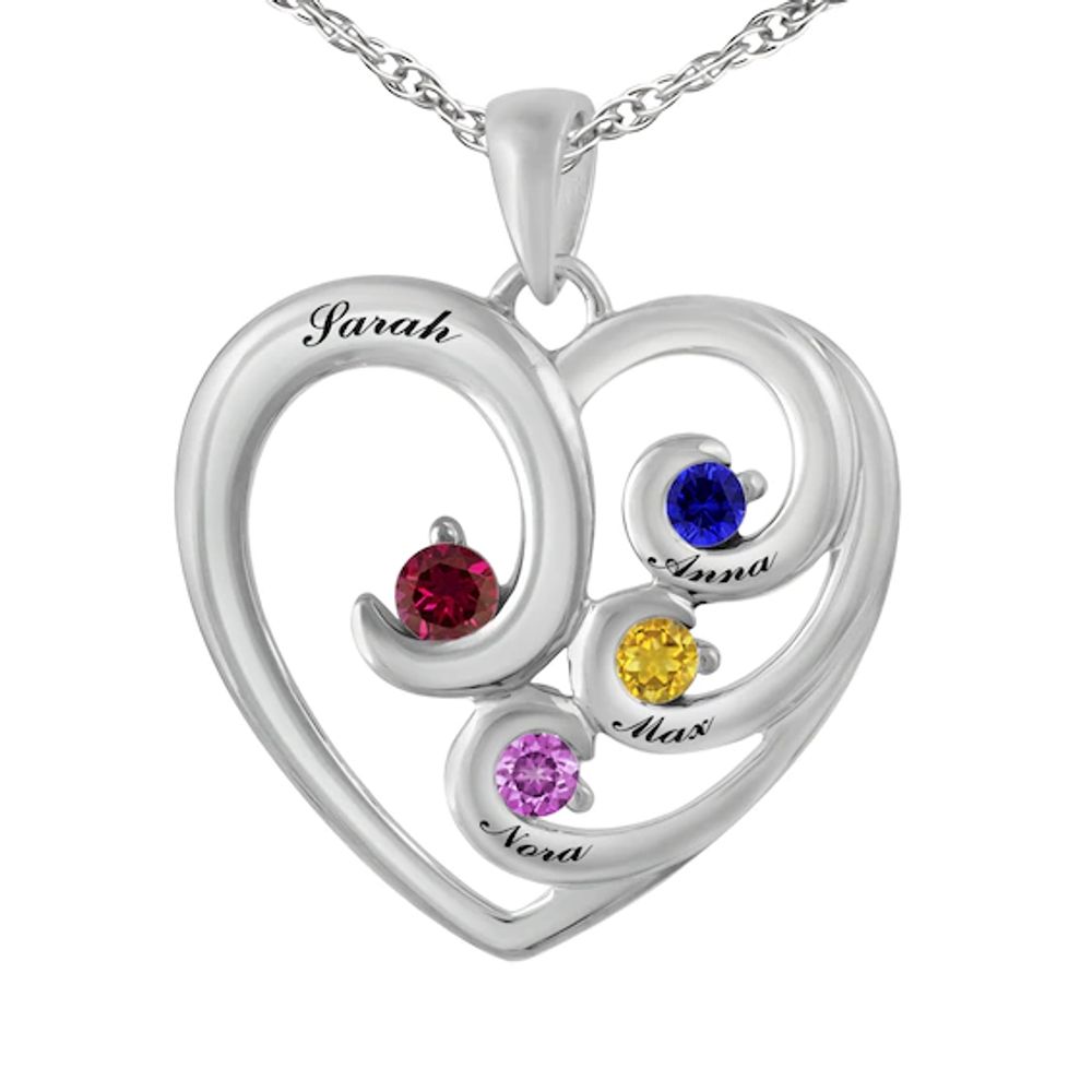 Mother's Heart Custom Birthstone Engravable Family Necklace (2-3 Gemstones)  | REEDS Jewelers