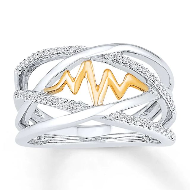 Heartbeat Ring 1/6 ct tw Diamonds Sterling Silver & 10K Yellow Gold