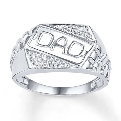 "Dad" Ring Diamond Accents 10K White Gold