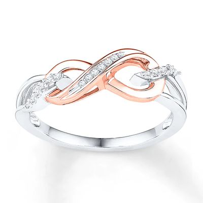 Infinity Ring 1/15 ct tw Diamonds Sterling Silver & 10K Rose Gold