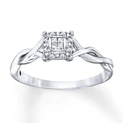 Diamond Ring 1/15 ct tw Princess-cut/Round 10K White Gold