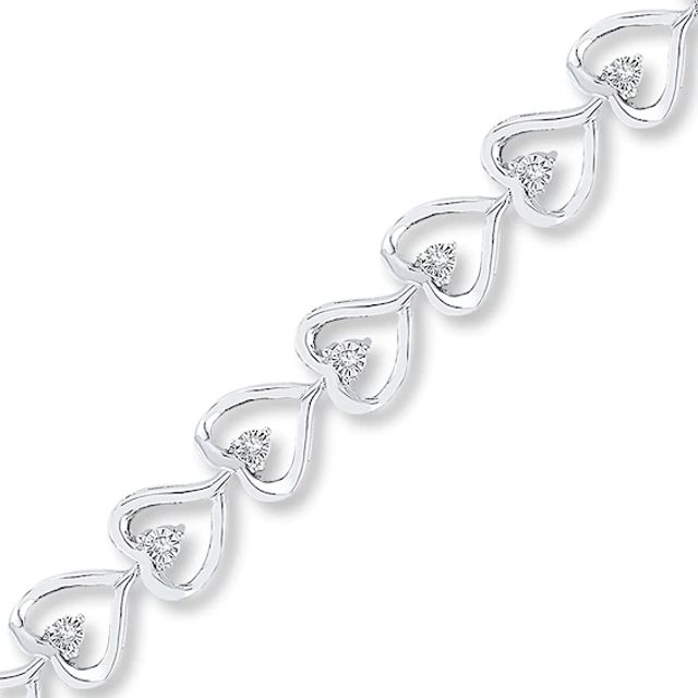 Diamond Heart Bracelet 1/10 ct tw Round-cut Sterling Silver