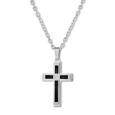Men's Diamond Cross Necklace 1/20 ct tw Stainless Steel 22"