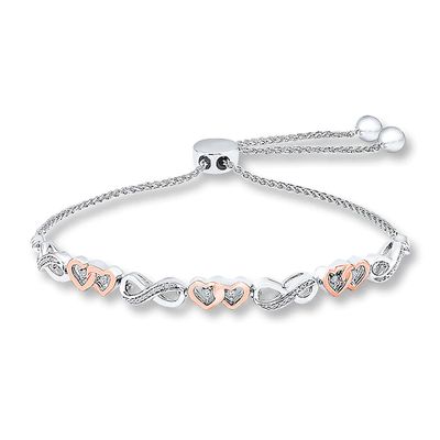 Heart Bolo Bracelet 1/10 cttw Diamonds Sterling Silver & 10K Rose Gold