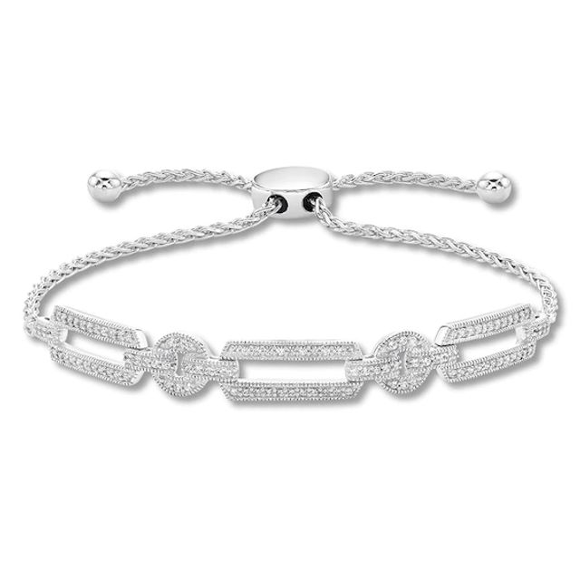 Diamond Link Bolo Bracelet 3/8 ct tw Round-cut Sterling Silver 9.5"