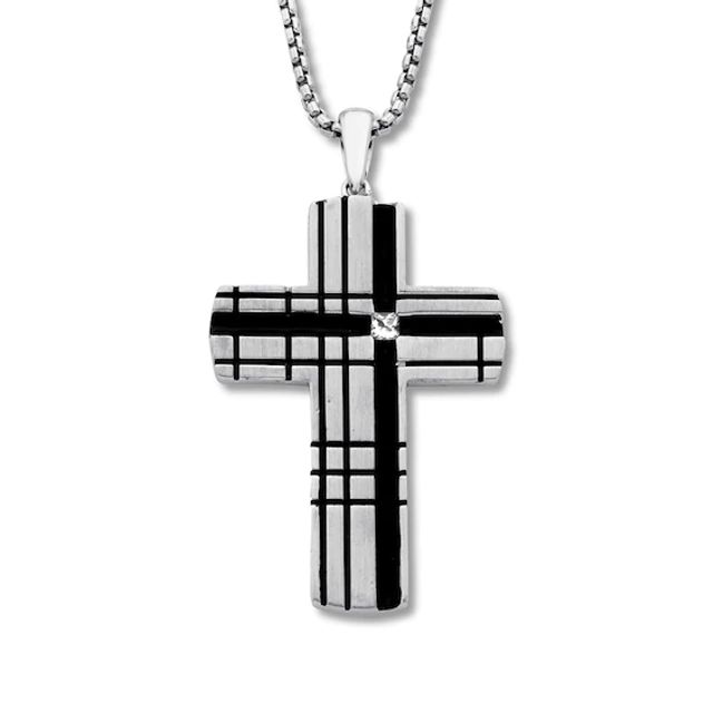 Men's Diamond Cross Necklace 1/10 ct Sterling Silver 18"