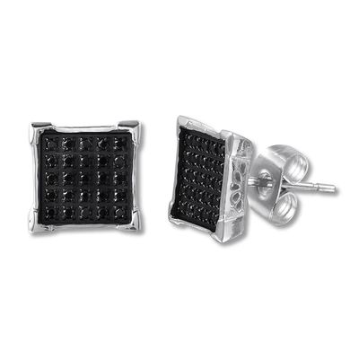 Men's Black Diamond Earrings 1/4 ct tw Round-cut Stainless Steel