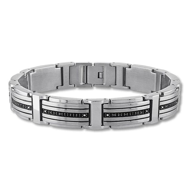 Men's Black Diamond Bracelet 1/2 ct tw Stainless Steel 8.5"