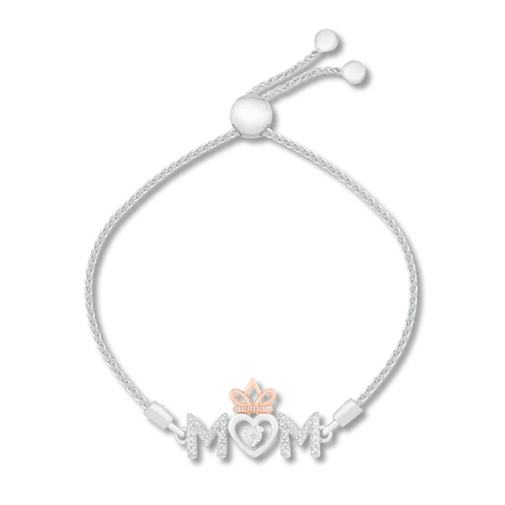 Diamond Accent 'Mom' Bolo Bracelet Sterling Silver & 10K Rose Gold 9.5"